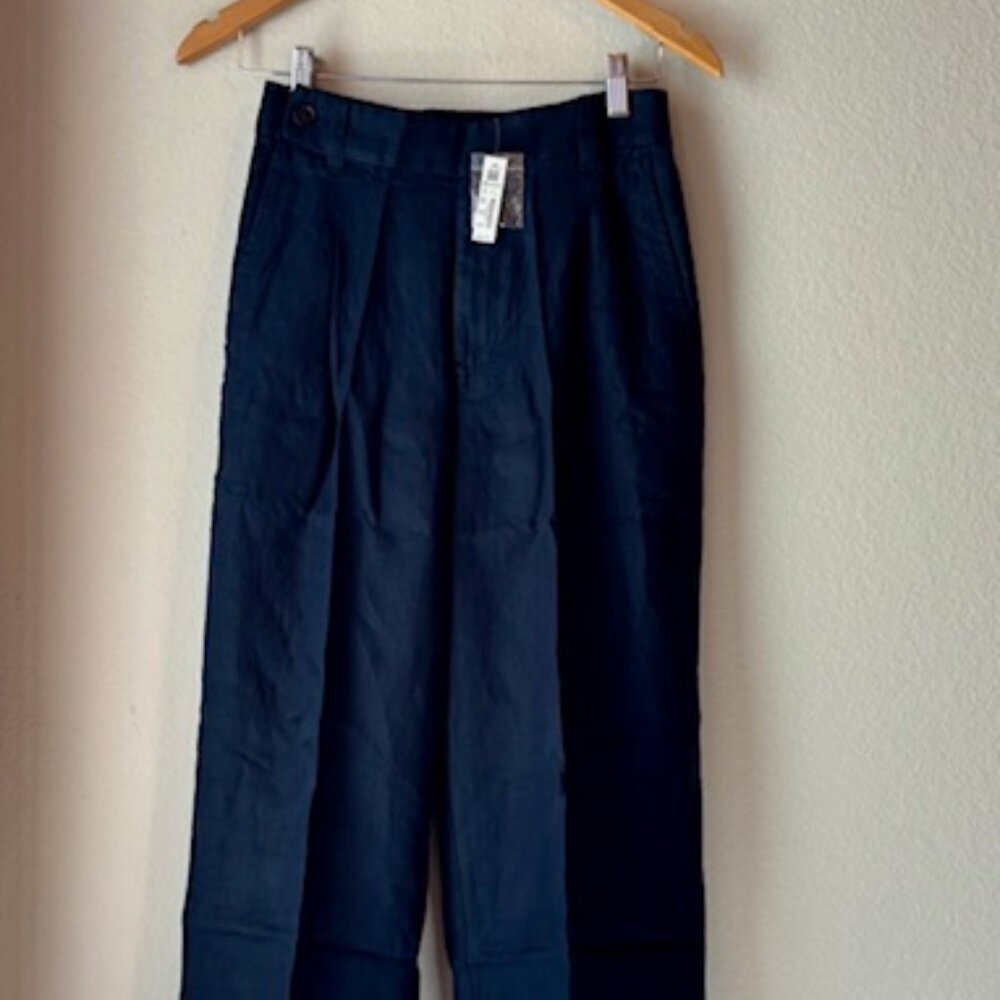 NWT The Harlow Wide-Leg Pant in 100% Linen - Deep Indigo Size 0